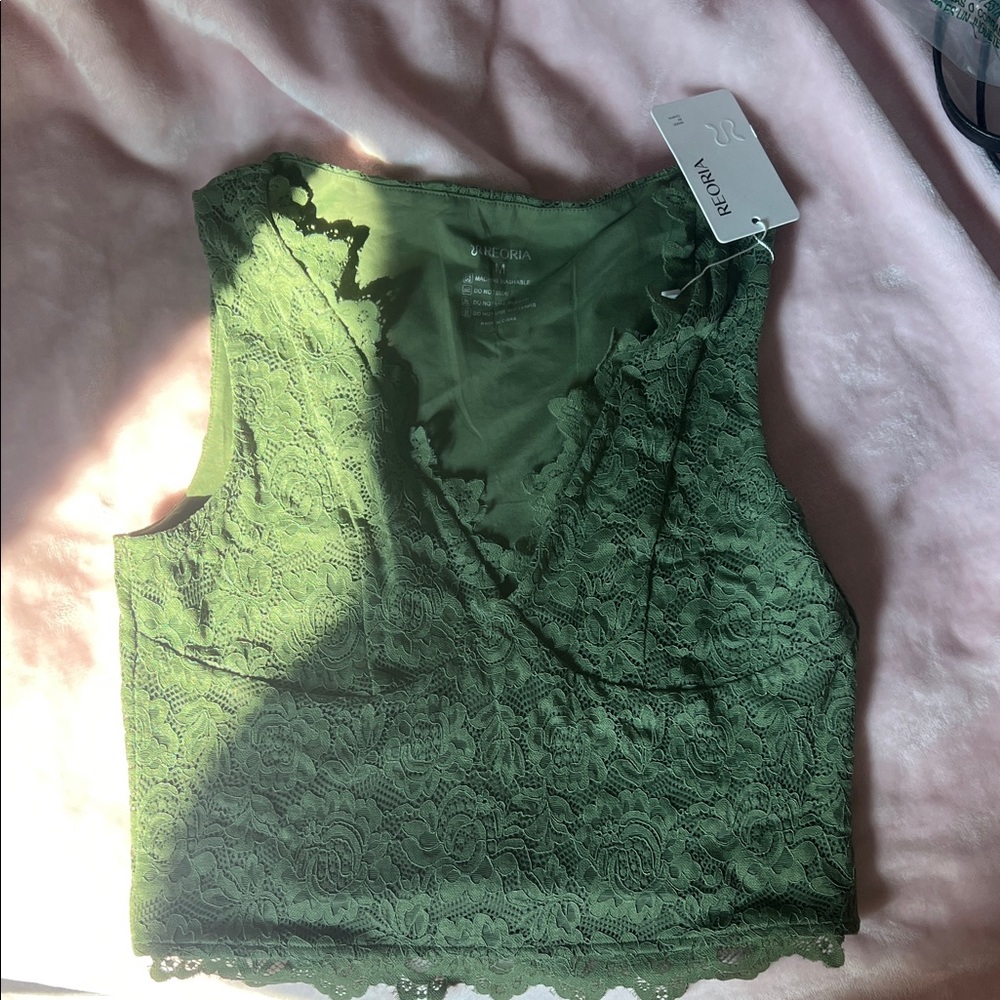 ReoRia Women's Green Lace Tank Top
